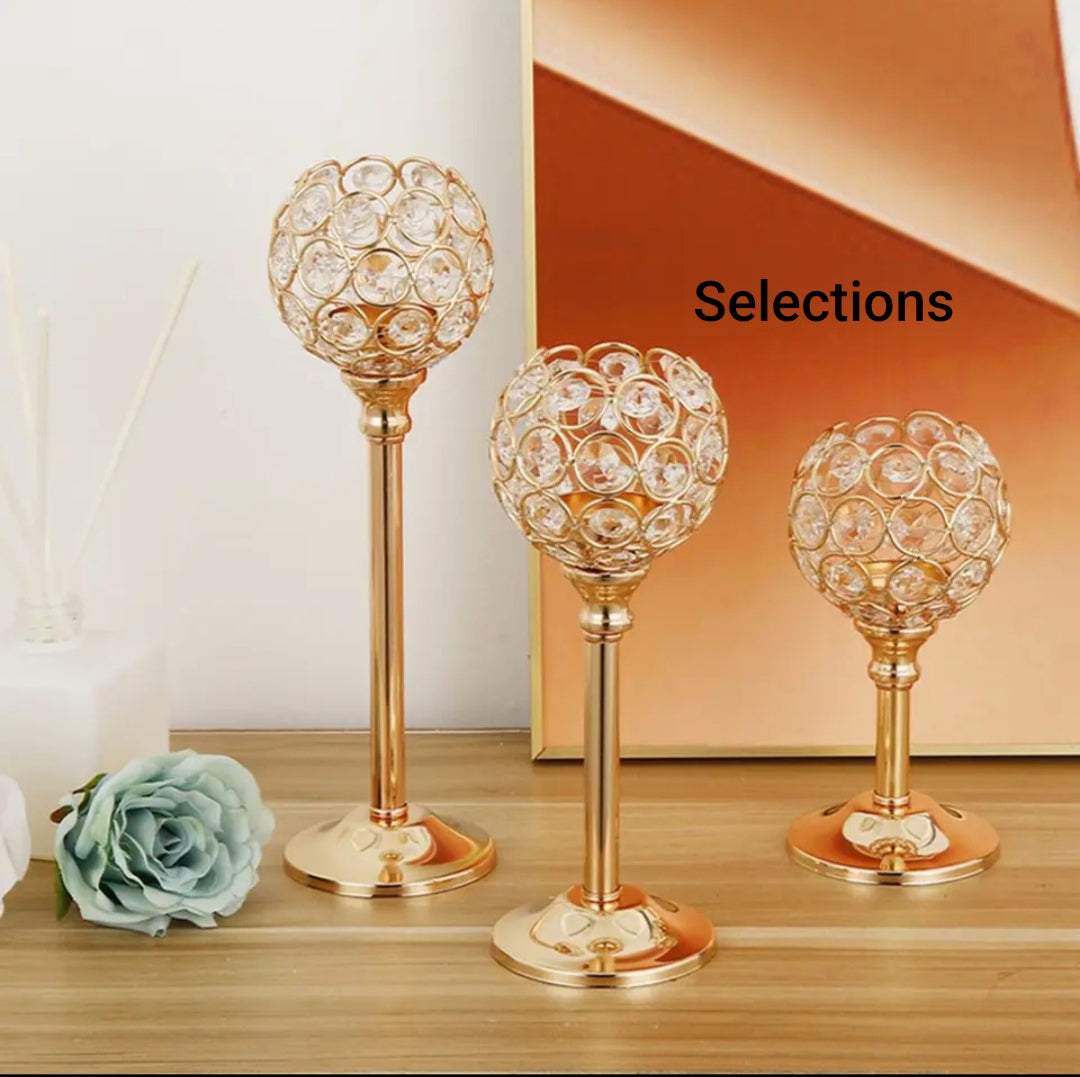 3 Pcs Golden Metal Candle Holder Ornament