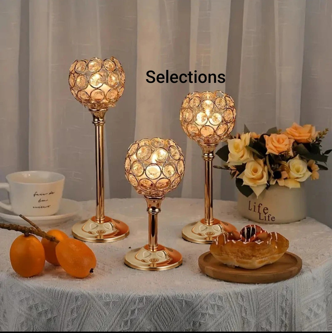 3 Pcs Golden Metal Candle Holder Ornament