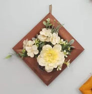 Wall Hanging Square Shaped Wooden Flower Decoration for Interior or Exterior| Pair Of 2