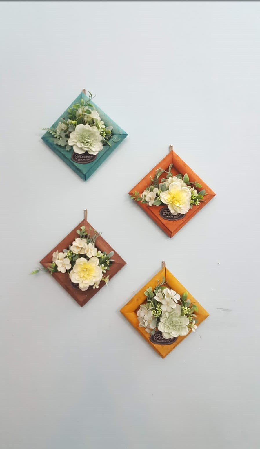 Wall Hanging Square Shaped Wooden Flower Decoration for Interior or Exterior| Pair Of 2