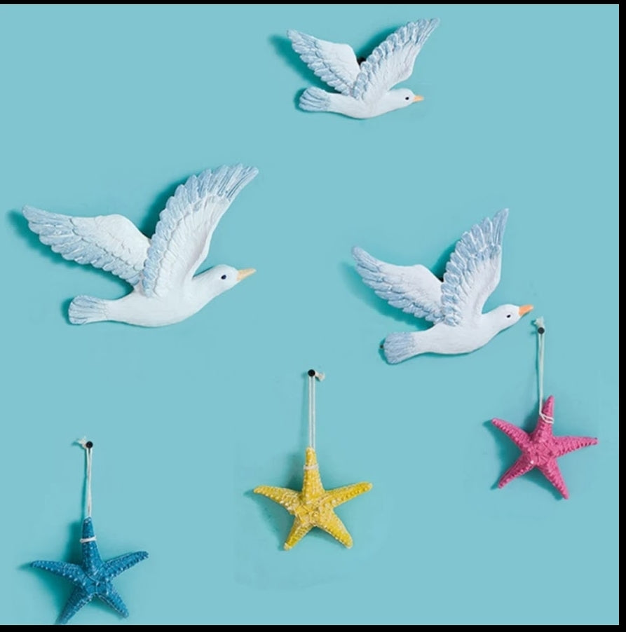 3 Pcs Seagull Bird Set Resin Material Hanging Bird Set