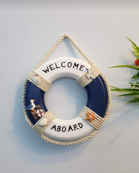 12.2" Nautical Beach Wooden Life Ring Decorative Lifebuoy Wall Art Door Hanging Decor