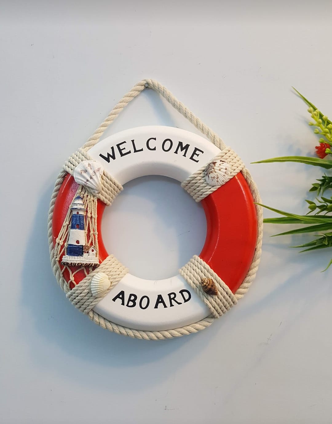 12.2" Nautical Beach Wooden Life Ring Decorative Lifebuoy Wall Art Door Hanging Decor