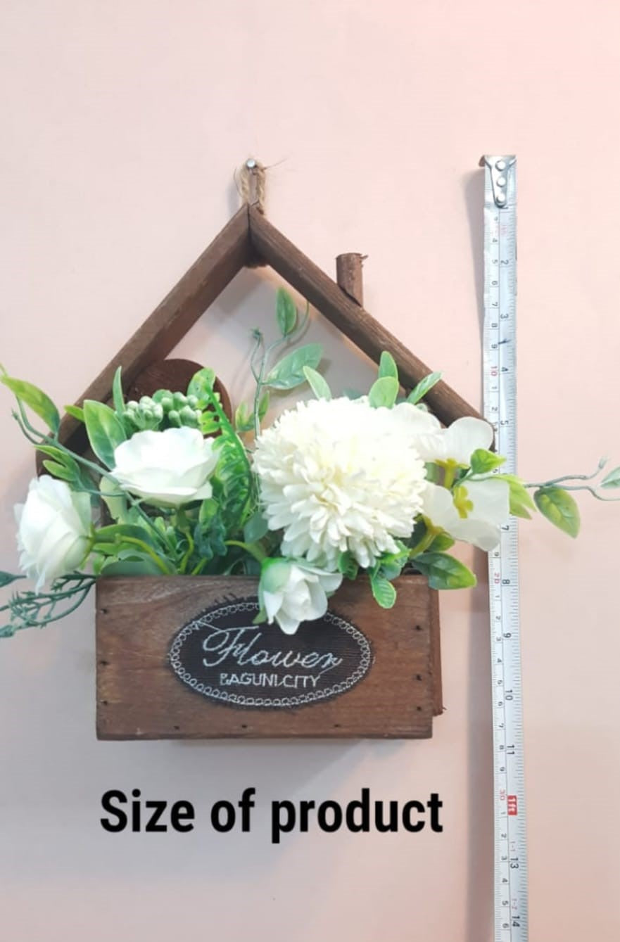 Wooden Hanging Hut Shaped Flower Decoration With Different Vibrant Colors