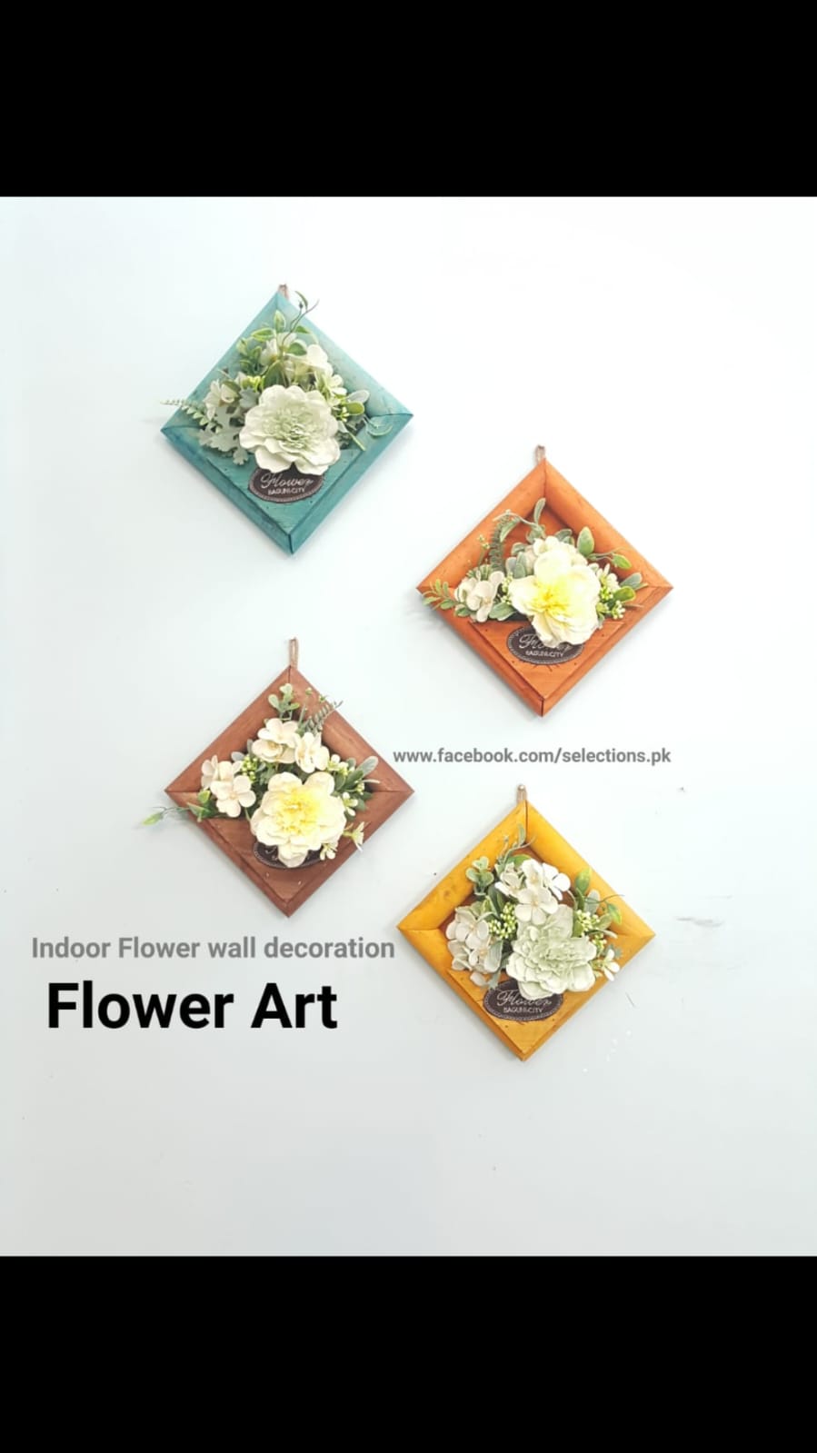 Wall Hanging Square Shaped Wooden Flower Decoration for Interior or Exterior| Pair Of 2