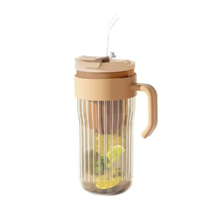 Stripe glass water bottle with tea infuser transparent glass cup