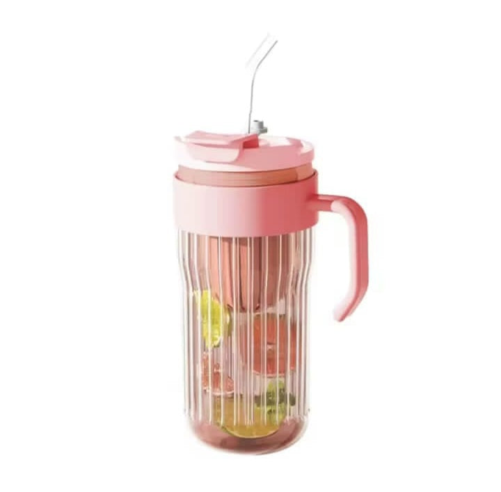 Stripe glass water bottle with tea infuser transparent glass cup