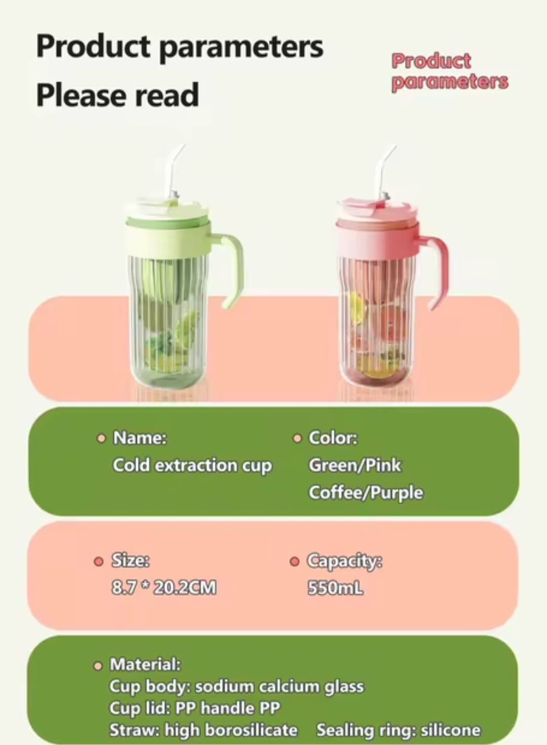 Stripe glass water bottle with tea infuser transparent glass cup