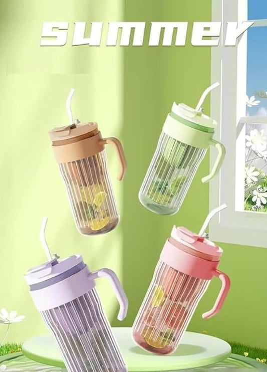 Stripe glass water bottle with tea infuser transparent glass cup