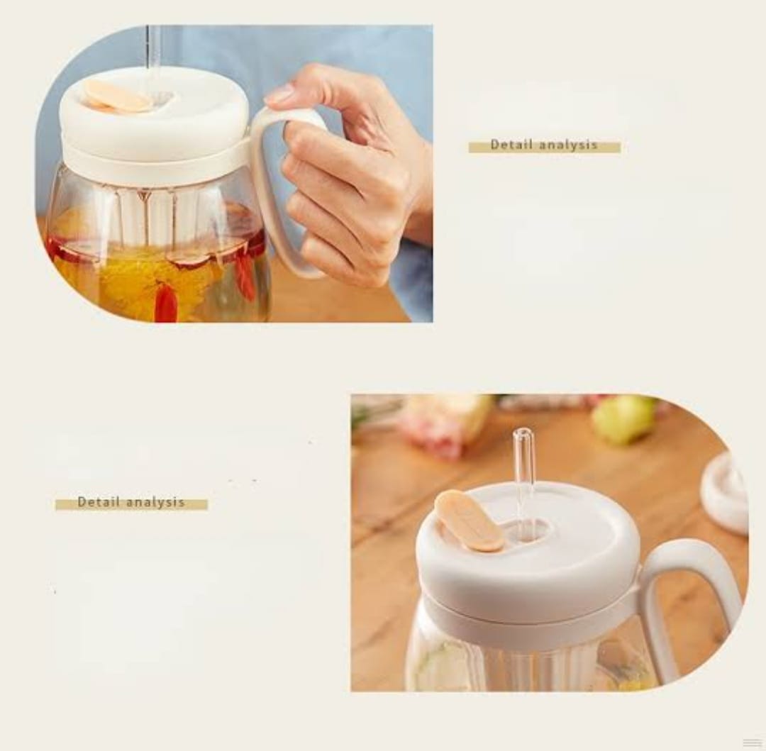 Stripe glass water bottle with tea infuser transparent glass cup