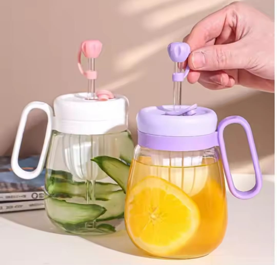 Stripe glass water bottle with tea infuser transparent glass cup